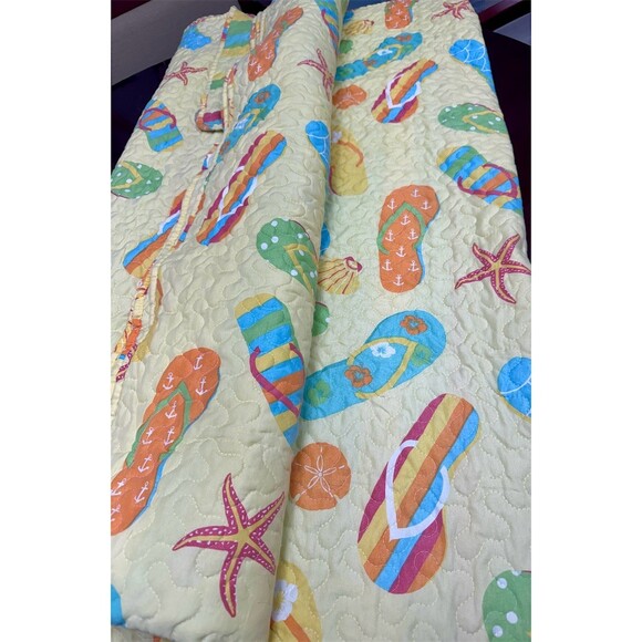 C & F Quilt Set Full/Queen Multicolor Coastal Flip Flop Beach W/Matching Shams - Picture 3 of 10